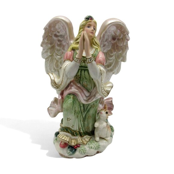 FITZ & FLOYD Classics Peaceable Kingdom Kneeling Angel Figurine With Rabbit 8" - Picture 5 of 11